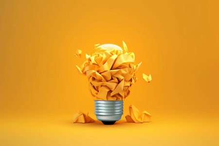 Generative AI : Lamp icon cutout paper art Creative new idea conceptの素材