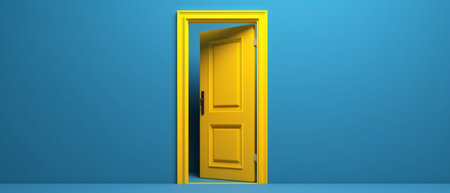 Generative AI : Spotlight on the blue wall and close yellow door for background Have copy space for fill text or add objectの素材