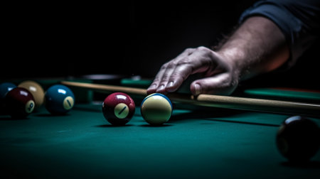 Generative AI : Snooker man placing the black ballの素材