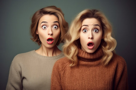 Generative AI : Two girls talking in secret about their friend  Caucasian people  people conceptの素材