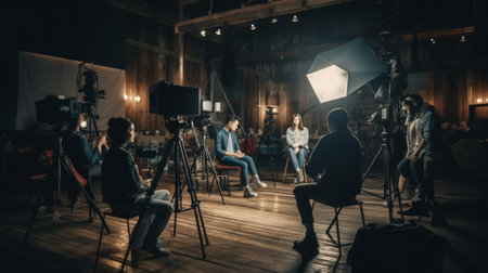 Generative AI : Group of musician recording at the studio Concept about music people and lifestyleの素材