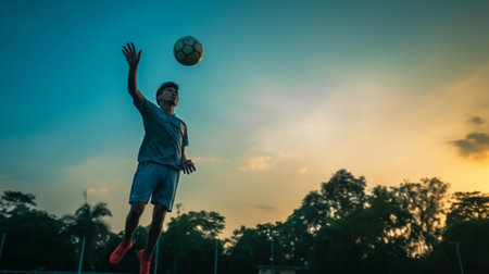 Generative AI : Goalkeeper catches the ball at the stadium   lifestyle sceneの素材