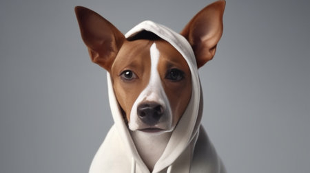 Generative AI : Family bankrupt Unhappy dog is looking at the camera while his owners argue over money issuesの素材