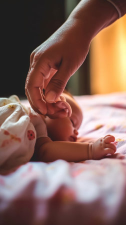 Generative AI : Mother holding baby feet  Happy family concept  Beautiful photo of maternity conceptの素材