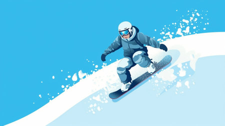 Generative AI : Woman on snowboard riding the slope on the mountain full of snowの素材