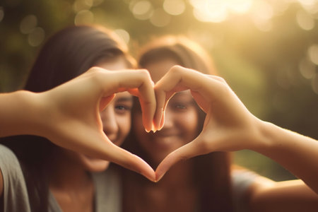 Generative AI : Tourist woman making heart shape with hands in airplane  Travel addicted concept with female enjoying vacation  Travel holidays and love conceptの素材