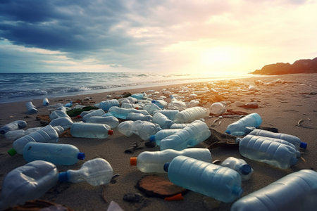 Generative AI : Plastic water bottles pollution in ocean  Environment conceptの素材