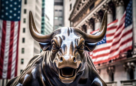 Generative AI : Wall street sign with focus on sign  New york stock exchangeの素材