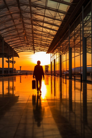 Generative AI : Silhouette of an airport at sunsetの素材