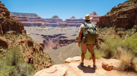 Generative AI : Young hiker hiking in the grand canyonの素材
