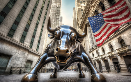 Generative AI : Wall street sign with focus on sign  New york stock exchangeの素材