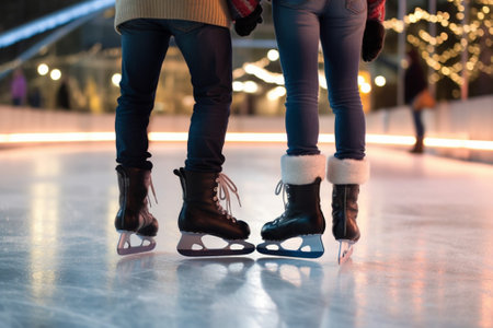 Generative AI : Ice skating couple having fun on a dateの素材