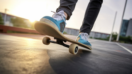 Generative AI : a skater is ready to launch from the ramp  people lifestyle and sport conceptの素材