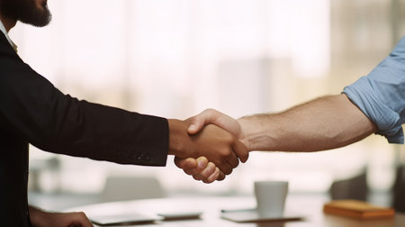 Generative AI : Business people shaking hands making agreement in a meetingの素材