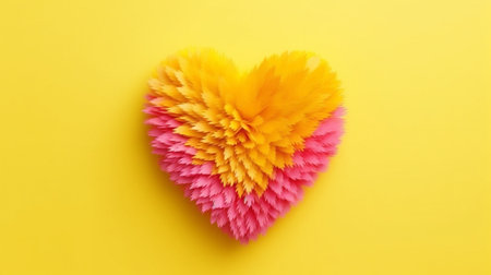 Generative AI : Hands making heart shape isolated on a yellow background  Love and minimal fashion conceptの素材