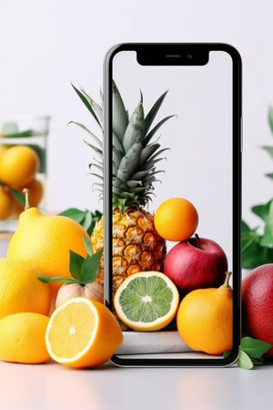 Generative AI : Composition of fruits and vegetables  Concept about diet and healthの素材