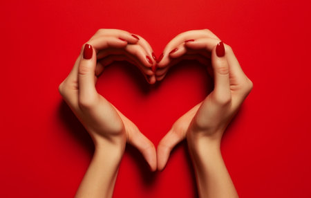 Generative AI : Hands making heart shape isolated on a yellow background  Love and minimal fashion conceptの素材