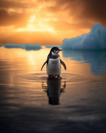 Generative AI : Image of a penguin looking the oceanの素材