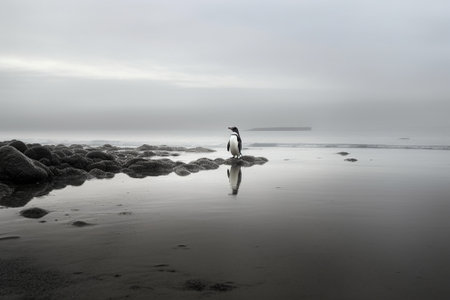 Generative AI : Image of a penguin looking the oceanの素材
