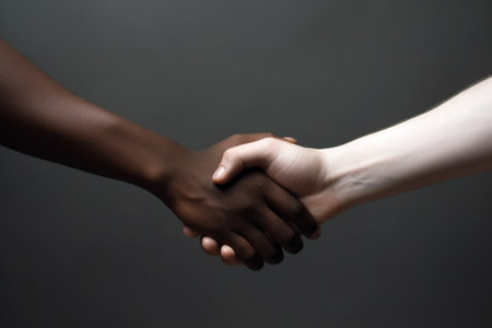 Generative AI : Multiracial couple holding hands  Multi ethnic love over social barriers conceptの素材