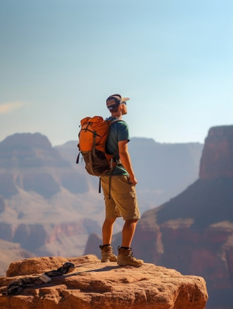 Generative AI : Young hiker hiking in the grand canyonの素材