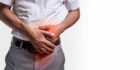 Generative AI : Patient with stomach ache visiting gastroenterologist  Healthcare and medical conceptの素材