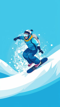 Generative AI : Woman snowboarder on the sloapの素材