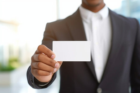 Generative AI : business man showing his business card on a white background  people business and lifesyle conceptの素材