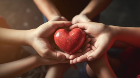 Photo pour Generative AI : Family holding hands on a hill at sunset  Insurance organ donation world heart day happy volunteer charity and responsibility concept - image libre de droit