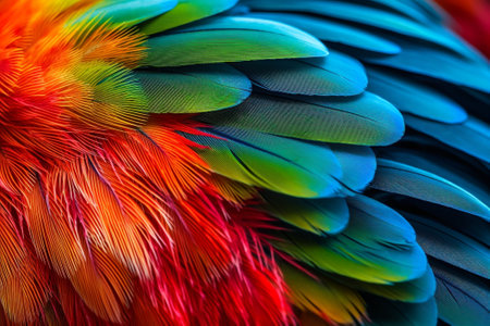 Generative AI : Colorful Scarlet Macaw aviary feathersの素材
