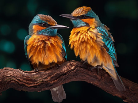 Generative AI : Couple of Chestnutheaded Beeeater Bird rest on branchの素材