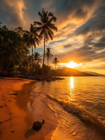 Generative AI : Tropical sunset on the beach Koh kood island Thailandの素材