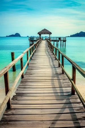 Generative AI : Bridge on beach and sea wave in Koh Kood Thailandの素材