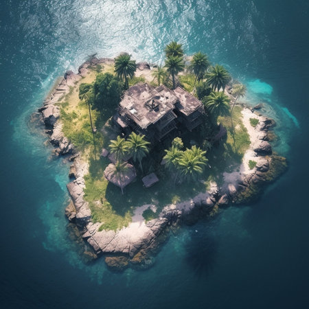 Generative AI : Top view of islandの素材