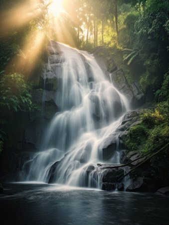 Generative AI : Siriphum waterfall at Doi Inthanon National Park in Chiang Mai North of Thailandの素材