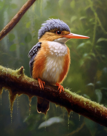 Generative AI : Banded Kingfisher Lacedo pulchellarest on branch in the natureの素材