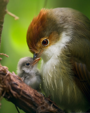 Generative AI : Beautiful birdGreen CochoaCochoa viridis feeding its chicks in the natureの素材