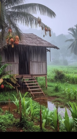 Generative AI : Beautiful landscape nature green Terraced Rice Field of Rainy Season and hut on Mountain in nature Mae Chaem Chiang Mai Thailandの素材