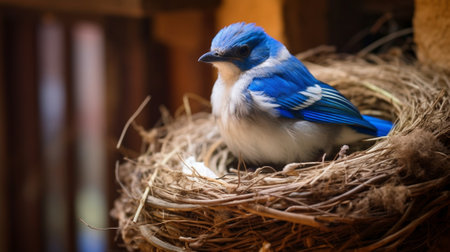 Generative AI : Beautiful cute BirdBlacknaped Monarch with nestの素材
