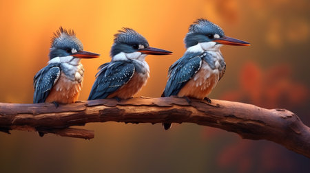 Generative AI : Chicks of Banded Kingfisher Lacedo pulchella in the natureの素材