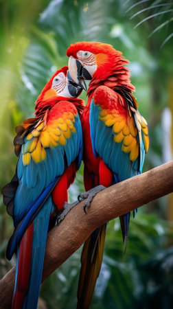 Generative AI : Colorful Scarlet Macaw aviaryの素材