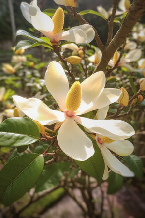 Generative AI : Flower Magnolia blooming in the gardenの素材