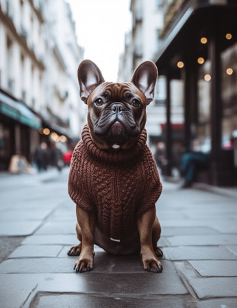 Generative AI : French Bulldog in the streetの素材