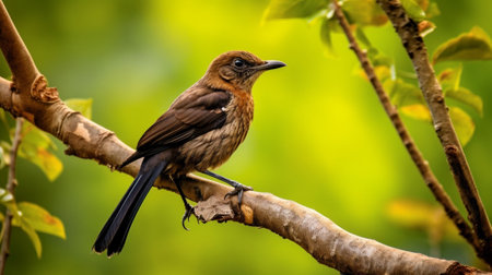 Generative AI : Female of Whitetailed Robin Cinclidium leucurum brown bird perching on branchの素材