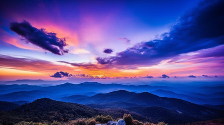 Generative AI : The Mountain twilight sky power full color before sunriseの素材