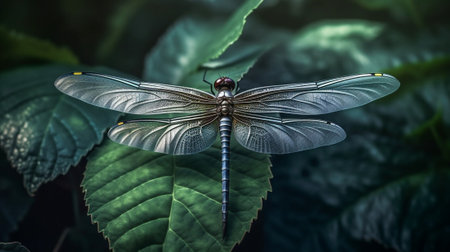Generative AI : dragonfly slough on a leafの素材
