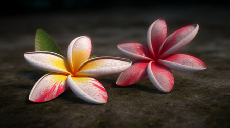 Generative AI : Beautiful Frangipani flower on groundの素材