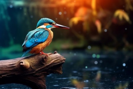Generative AI : A beautiful Kingfisher bird Common Kingfisher Alcedo athis sitting on a branchの素材