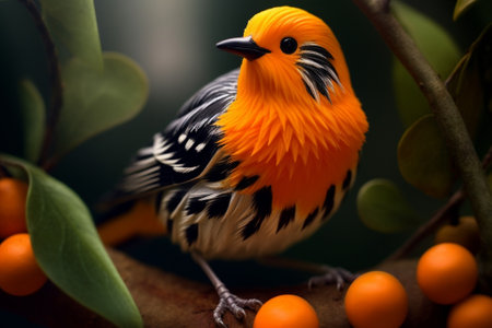 Generative AI : Beautiful bird Orangebellied FlowerpeckerDicaeum trigonostigma rest on branch in natureの素材