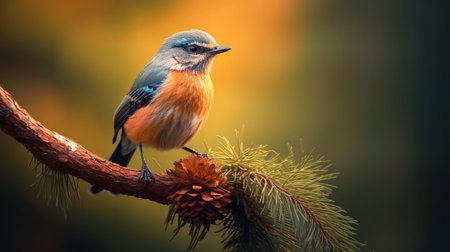 Generative AI : Beautiful bird Bluefronted Redstart Phoenicurus frontalis standing on branch in natureの素材